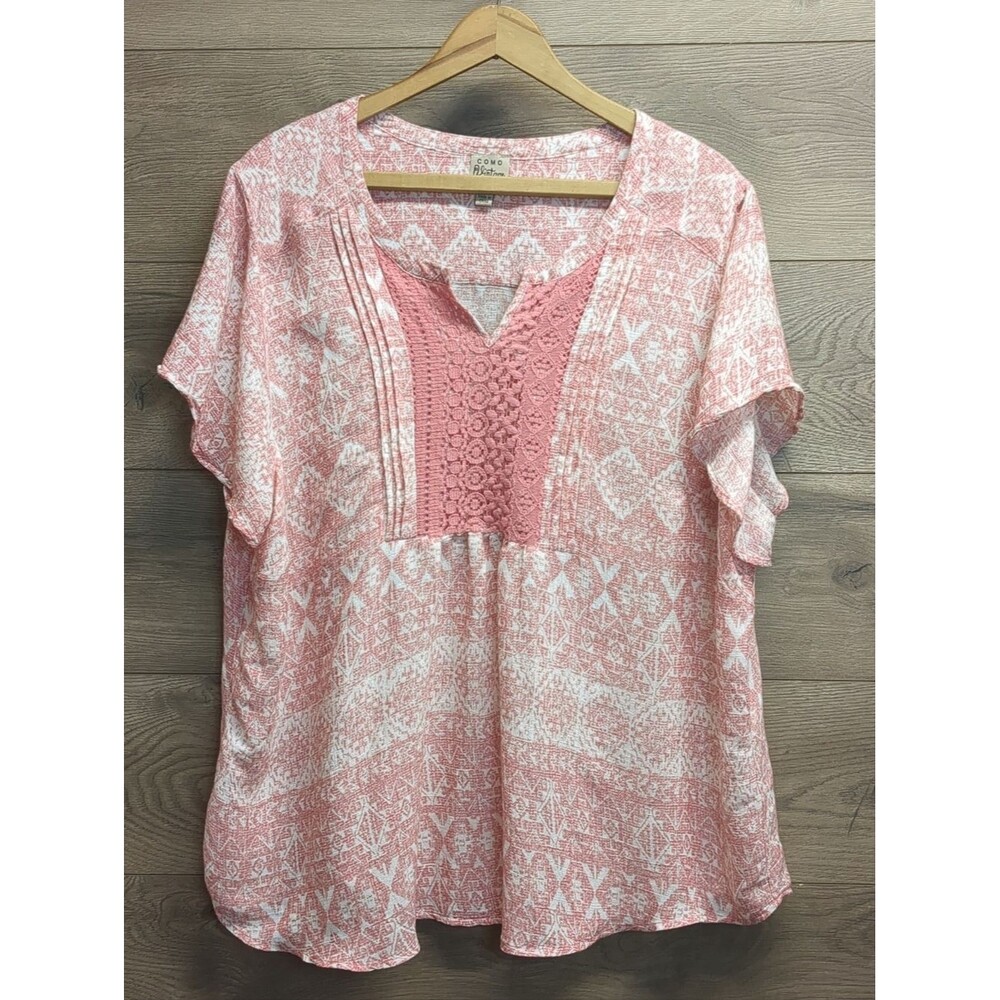 Como Vintage Boho Blouse Lightweight Crochet Detail Flowy Top Women's Plus 2X